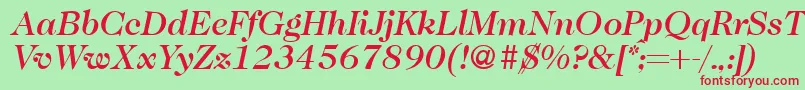 Caslon335mediumRegularitalic-Schriftart – Rote Schriften auf grünem Hintergrund