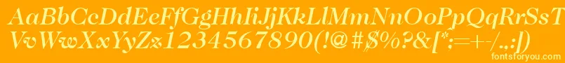 Saiba mais sobre a fonte Caslon335mediumRegularitalic Fonte Caslon335mediumRegularitalic – fontes amarelas em um fundo laranja