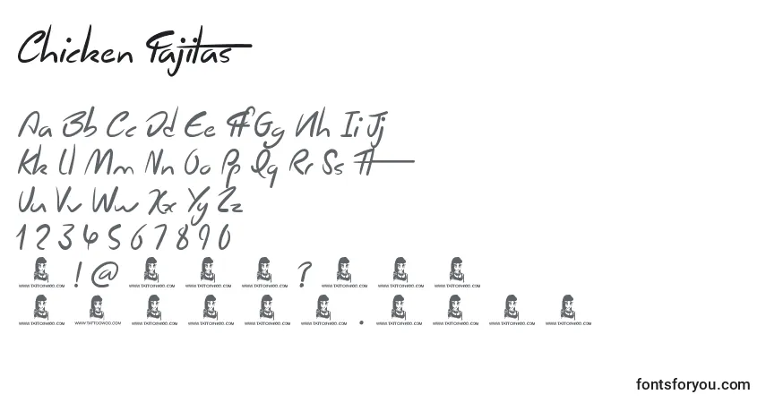 Schriftart Chicken Fajitas – Alphabet, Zahlen, spezielle Symbole