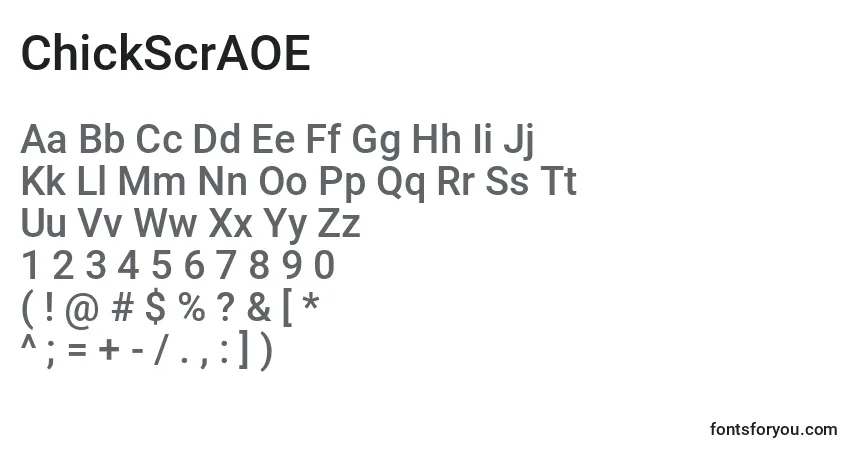 A fonte ChickScrAOE (123305) – alfabeto, números, caracteres especiais