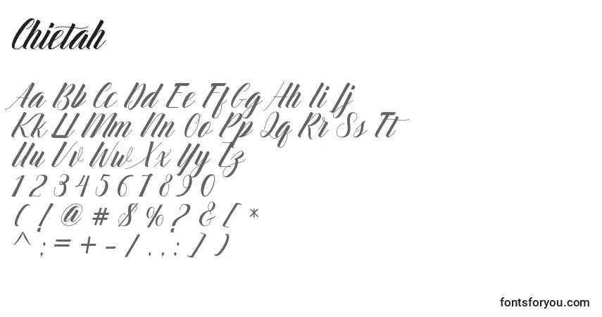Czcionka Chietah – alfabet, cyfry, specjalne znaki