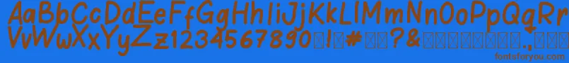 フォントChildhoodMemories – 茶色の文字が青い背景にあります。