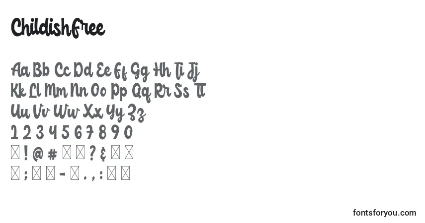 A fonte ChildishFree – alfabeto, números, caracteres especiais