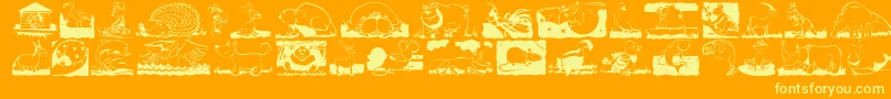 ChildrenAnimalsFriends-Schriftart – Gelbe Schriften auf orangefarbenem Hintergrund