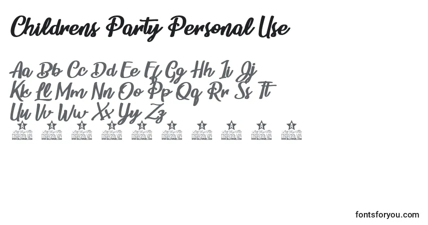 Schriftart Childrens Party Personal Use – Alphabet, Zahlen, spezielle Symbole