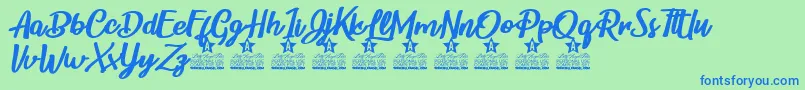Czcionka Childrens Party Personal Use – niebieskie czcionki na zielonym tle
