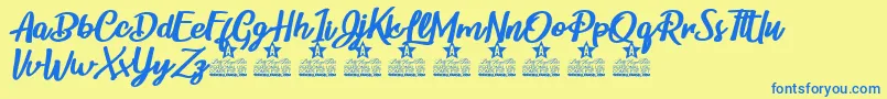 Childrens Party Personal Use-Schriftart – Blaue Schriften auf gelbem Hintergrund