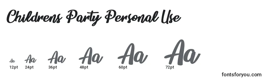 Childrens Party Personal Use Font Sizes