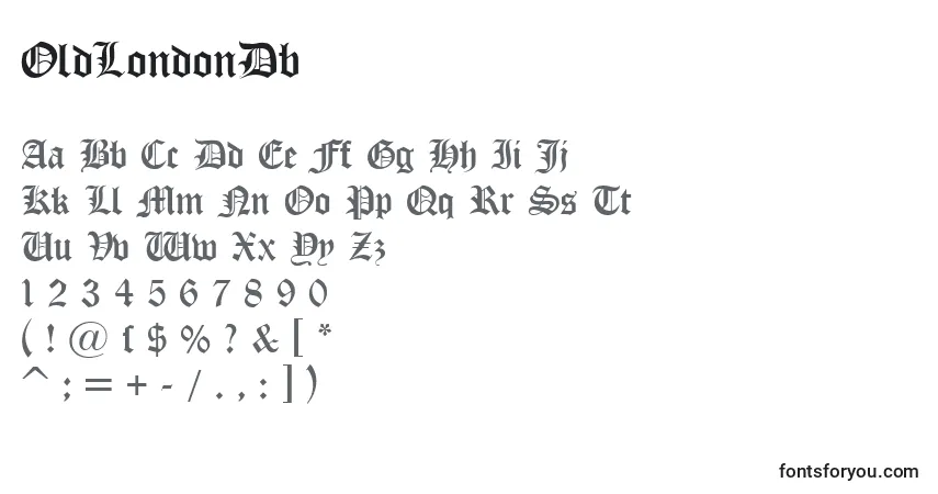 A fonte OldLondonDb – alfabeto, números, caracteres especiais