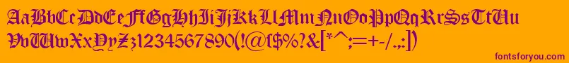 Fonte OldLondonDb – fontes roxas em um fundo laranja