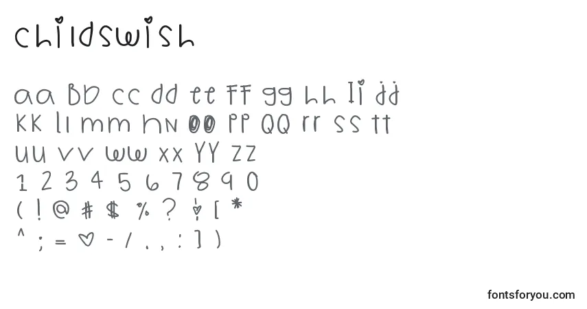 Schriftart ChildsWish (123320) – Alphabet, Zahlen, spezielle Symbole