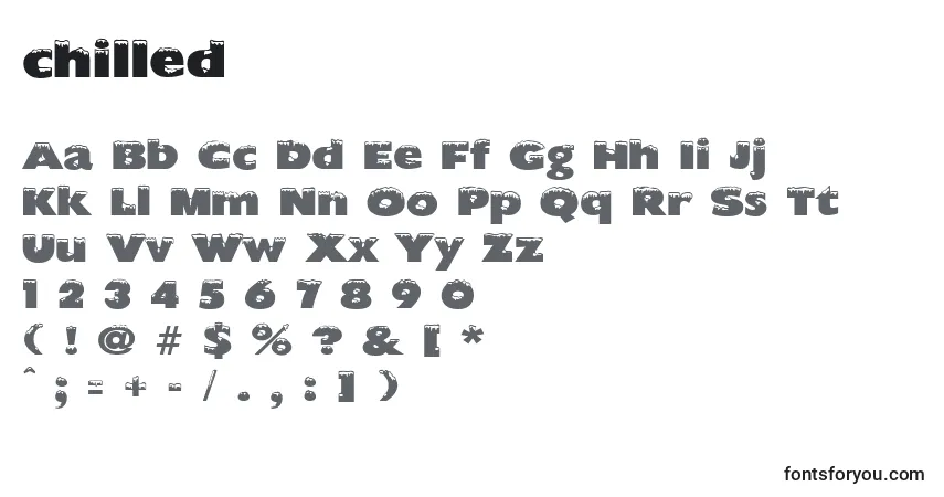 Czcionka Chilled – alfabet, cyfry, specjalne znaki