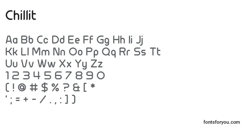 A fonte Chillit (123323) – alfabeto, números, caracteres especiais