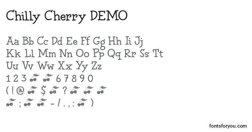 A fonte Chilly Cherry DEMO – alfabeto, números, caracteres especiais