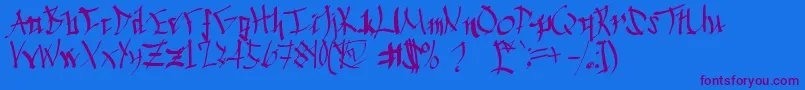 Chinese Calligraphy-Schriftart – Violette Schriften auf blauem Hintergrund