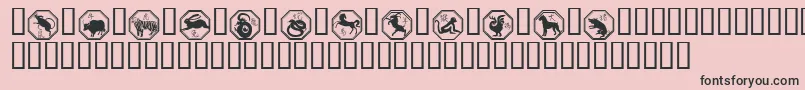 フォントChinese Zodiac – ピンクの背景に黒い文字