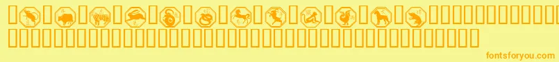 フォントChinese Zodiac – オレンジの文字が黄色の背景にあります。