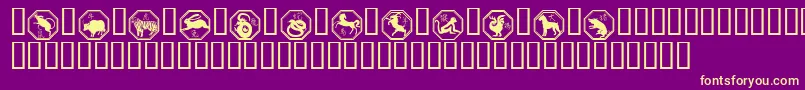 フォントChinese Zodiac – 紫の背景に黄色のフォント