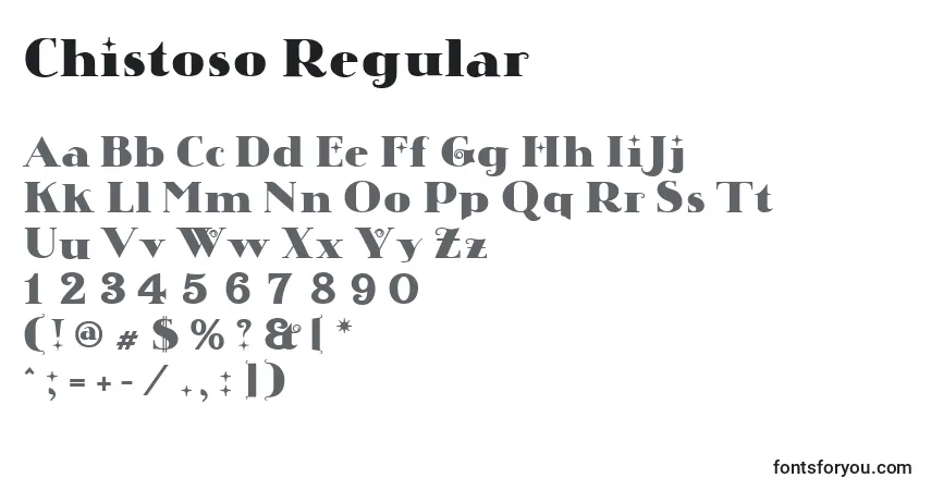 Czcionka Chistoso Regular – alfabet, cyfry, specjalne znaki