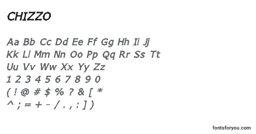 A fonte CHIZZO   (123353) – alfabeto, números, caracteres especiais