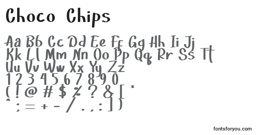 Czcionka Choco  Chips   – alfabet, cyfry, specjalne znaki