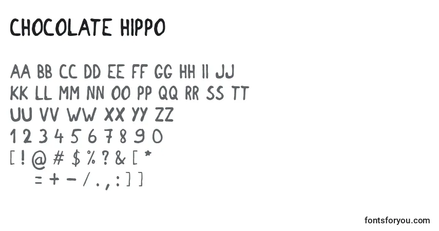 A fonte Chocolate hippo – alfabeto, números, caracteres especiais