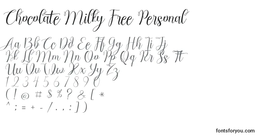A fonte Chocolate Milky Free Personal – alfabeto, números, caracteres especiais