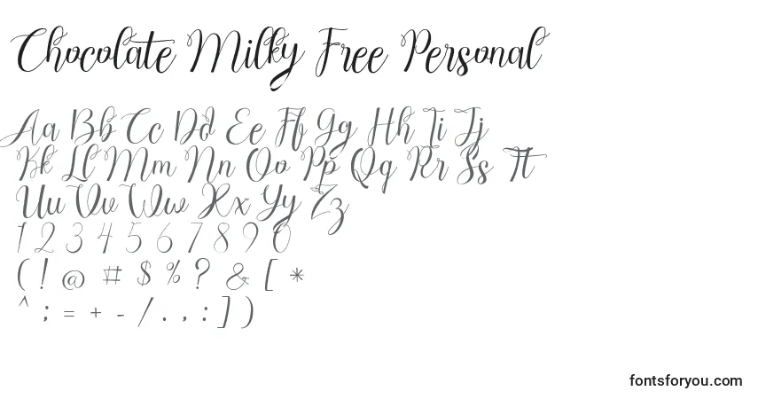 A fonte Chocolate Milky Free Personal (123362) – alfabeto, números, caracteres especiais
