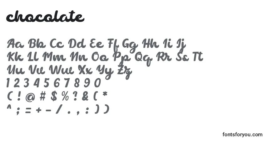 A fonte Chocolate (123363) – alfabeto, números, caracteres especiais