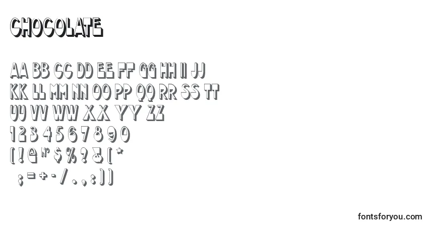 A fonte Chocolate (123364) – alfabeto, números, caracteres especiais