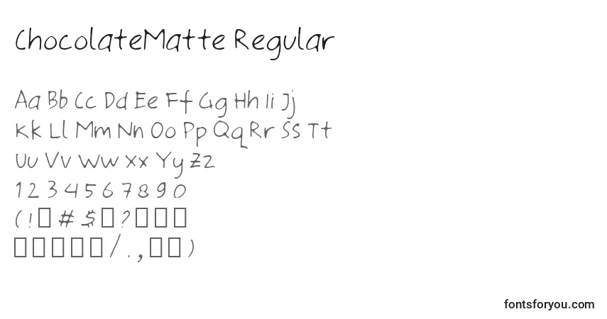 Czcionka ChocolateMatte Regular – alfabet, cyfry, specjalne znaki