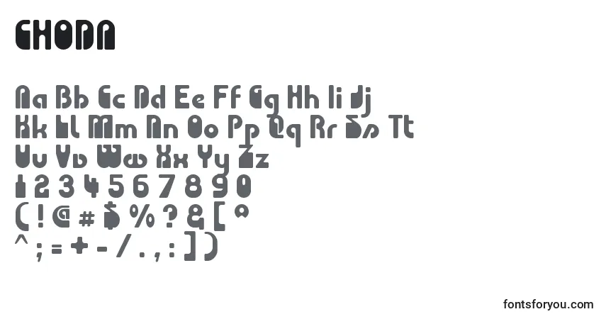A fonte CHODA    (123368) – alfabeto, números, caracteres especiais