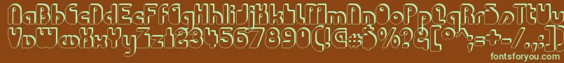 フォントCHODAC   – 緑色の文字が茶色の背景にあります。