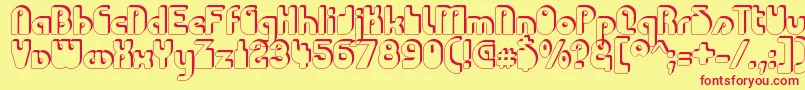 CHODAC  -Schriftart – Rote Schriften auf gelbem Hintergrund
