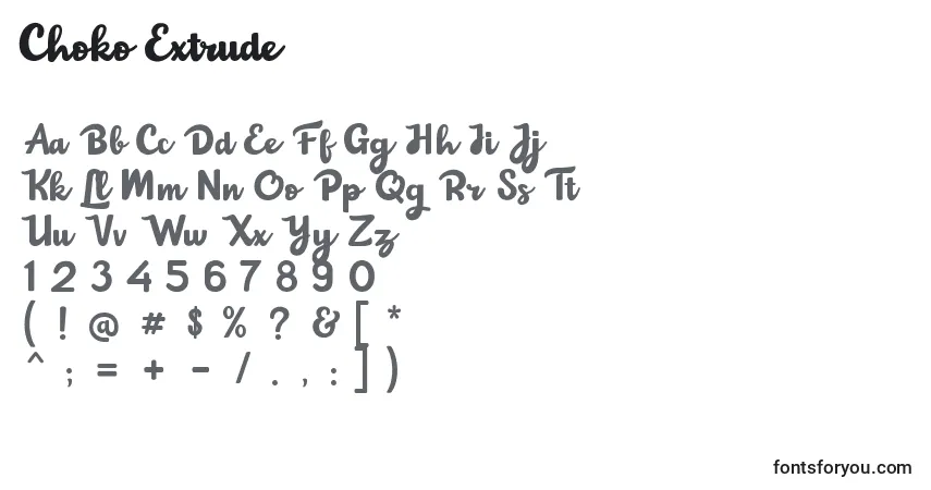 Czcionka Choko Extrude – alfabet, cyfry, specjalne znaki