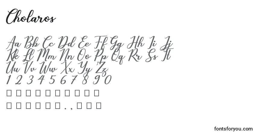Czcionka Cholaros – alfabet, cyfry, specjalne znaki