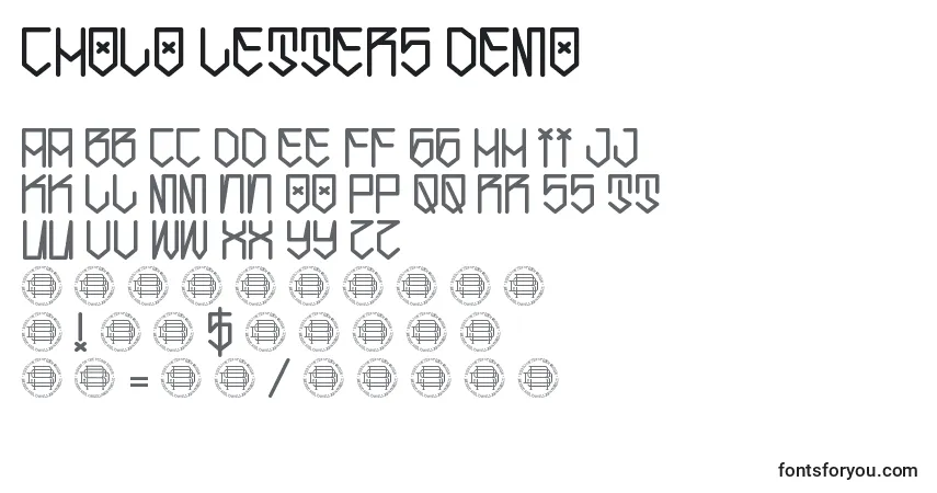 Schriftart Cholo Letters Demo – Alphabet, Zahlen, spezielle Symbole