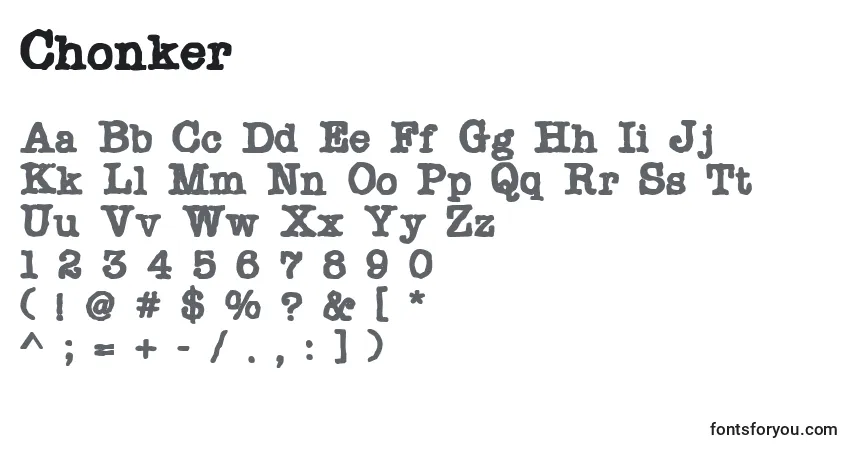 A fonte Chonker (123376) – alfabeto, números, caracteres especiais