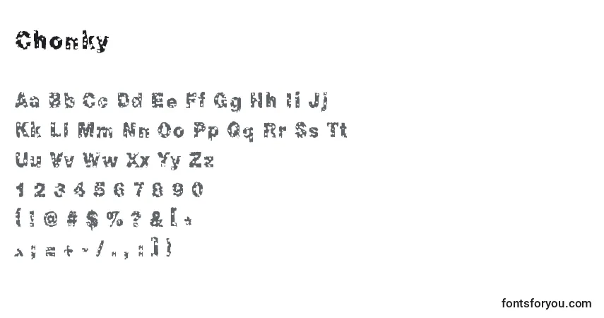 Czcionka Chonky – alfabet, cyfry, specjalne znaki