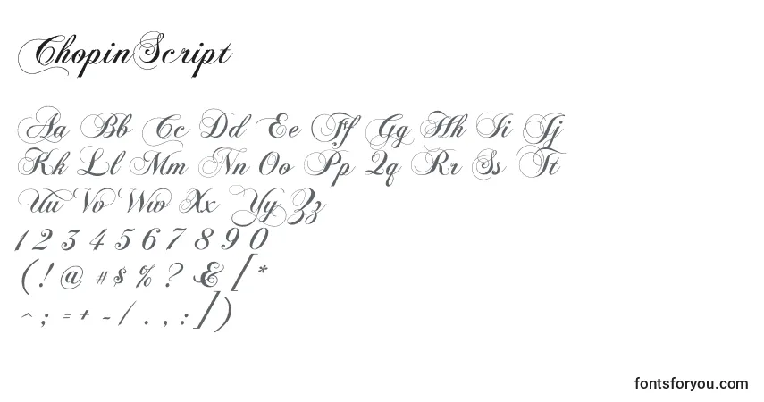 A fonte ChopinScript (123379) – alfabeto, números, caracteres especiais
