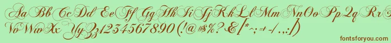 Fonte ChopinScript – fontes marrons em um fundo verde