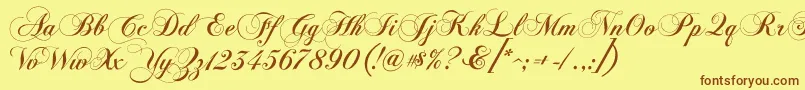 フォントChopinScript – 茶色の文字が黄色の背景にあります。