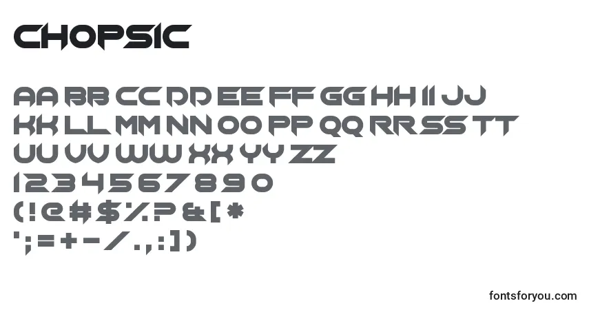 A fonte Chopsic – alfabeto, números, caracteres especiais