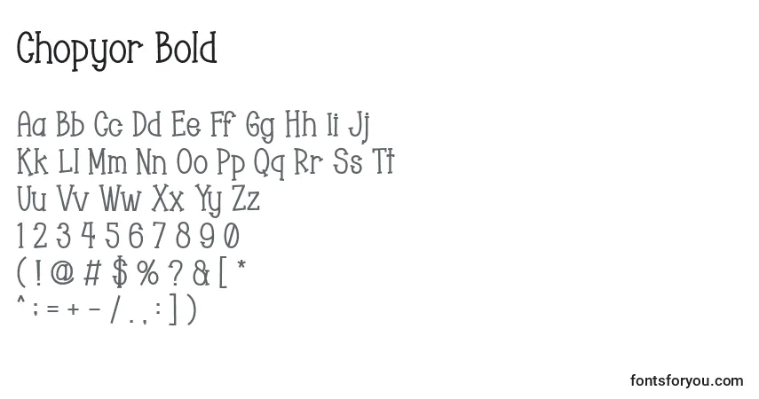 Schriftart Chopyor Bold – Alphabet, Zahlen, spezielle Symbole