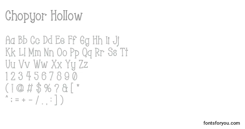 Шрифт Chopyor Hollow – алфавит, цифры, специальные символы
