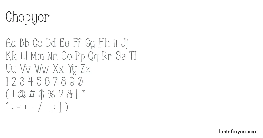 Czcionka Chopyor – alfabet, cyfry, specjalne znaki