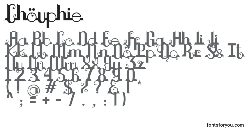 Czcionka Chouphie – alfabet, cyfry, specjalne znaki