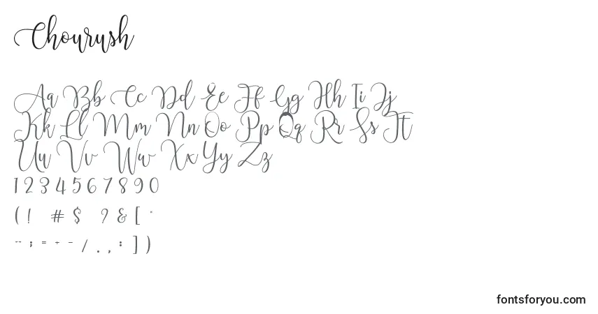 Шрифт Chourush (123389) – алфавит, цифры, специальные символы