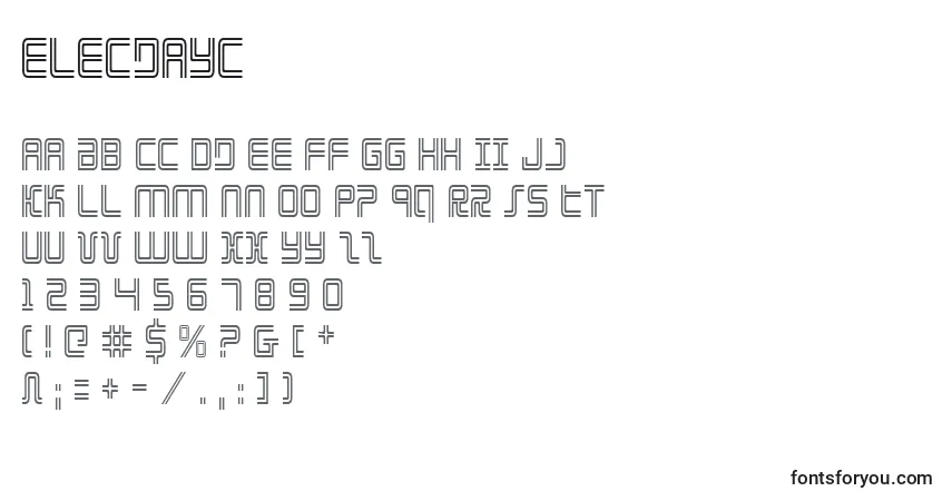 A fonte Elecdayc – alfabeto, números, caracteres especiais