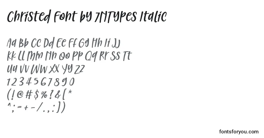 Czcionka Christed Font by 7NTypes Italic – alfabet, cyfry, specjalne znaki
